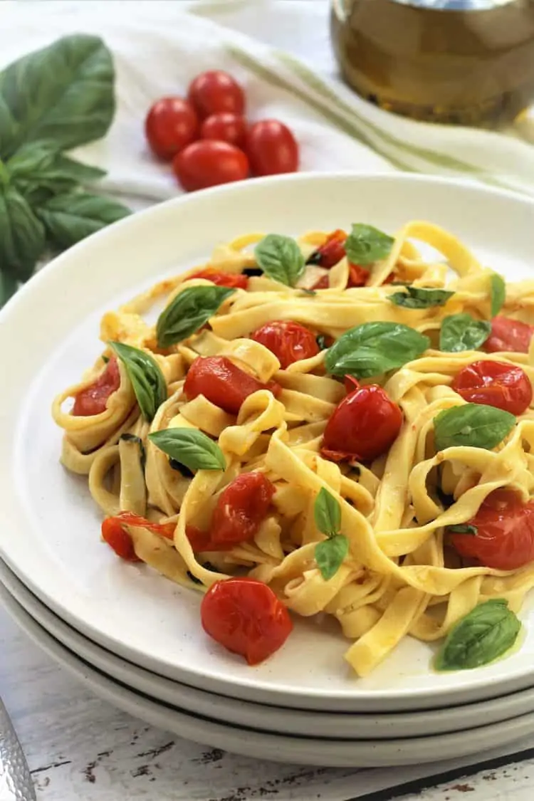 Baked Tagliatelle with Roasted Cherry Tomatoes and Basil