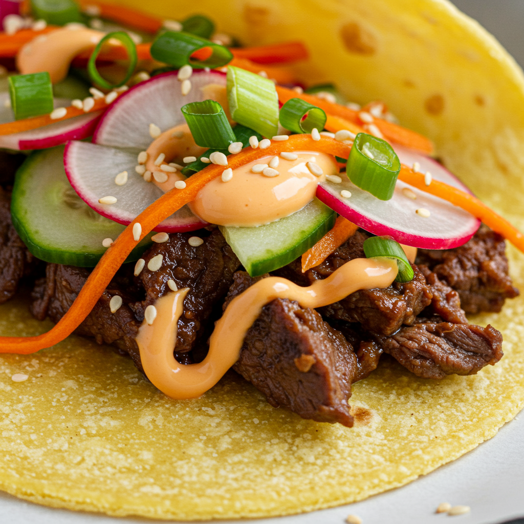 Spicy Korean-Inspired BBQ Beef Tacos with Pickled Vegetables