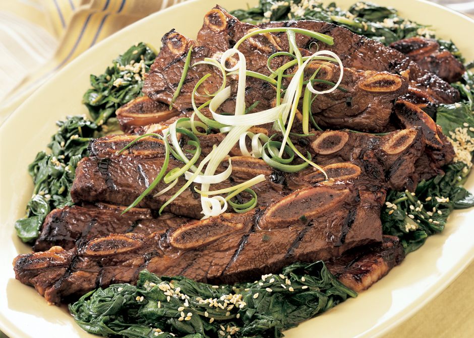 Grilled Korean-Style Beef Short Ribs with Sesame Scallion Salad