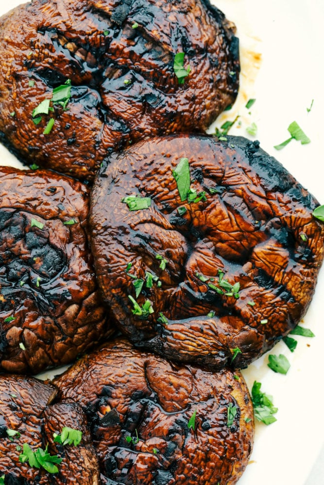 Charcoal-Grilled Portobello Mushrooms with Balsamic Glaze and Garlic Herb Butter