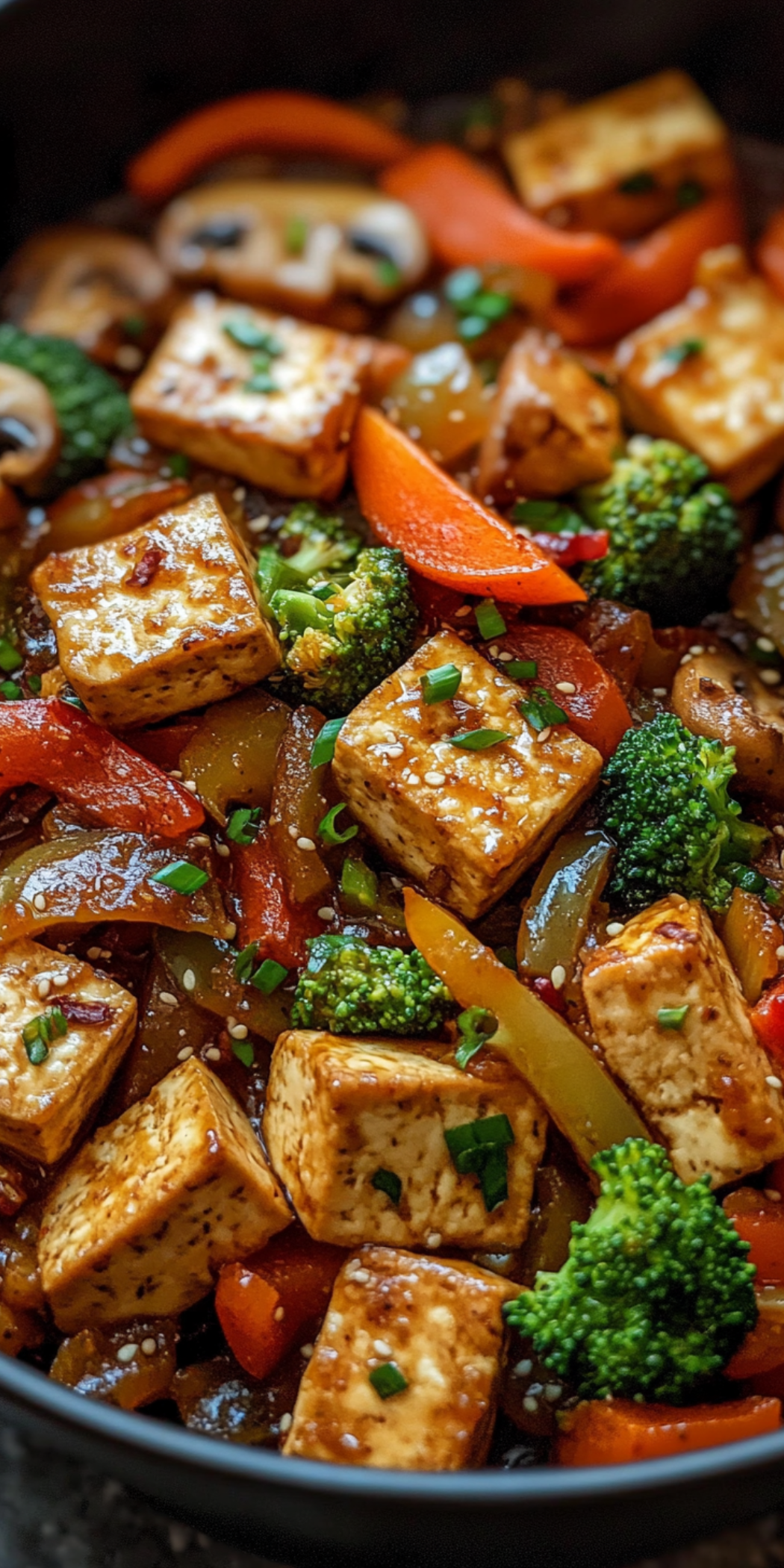 Pan-Fried Tofu with Sesame Ginger Glaze and Stir-Fried Vegetables