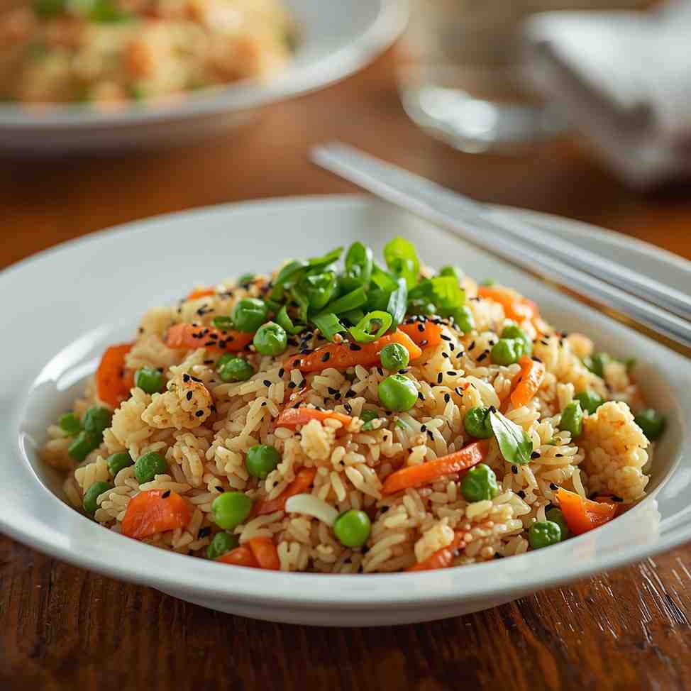 Sautéed Ginger-Spiced Cauliflower Rice with Carrots and Peas