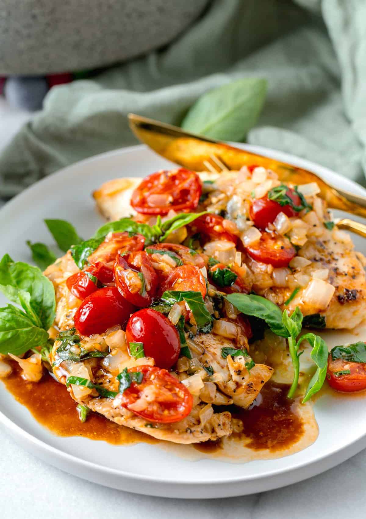 Pan-Seared Chicken with Charred Tomato and Basil Sauce