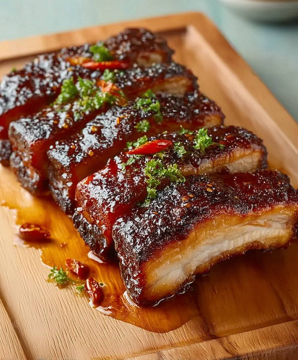 Honey-Soy Glazed Pork Belly with Pickled Cucumber Salad
