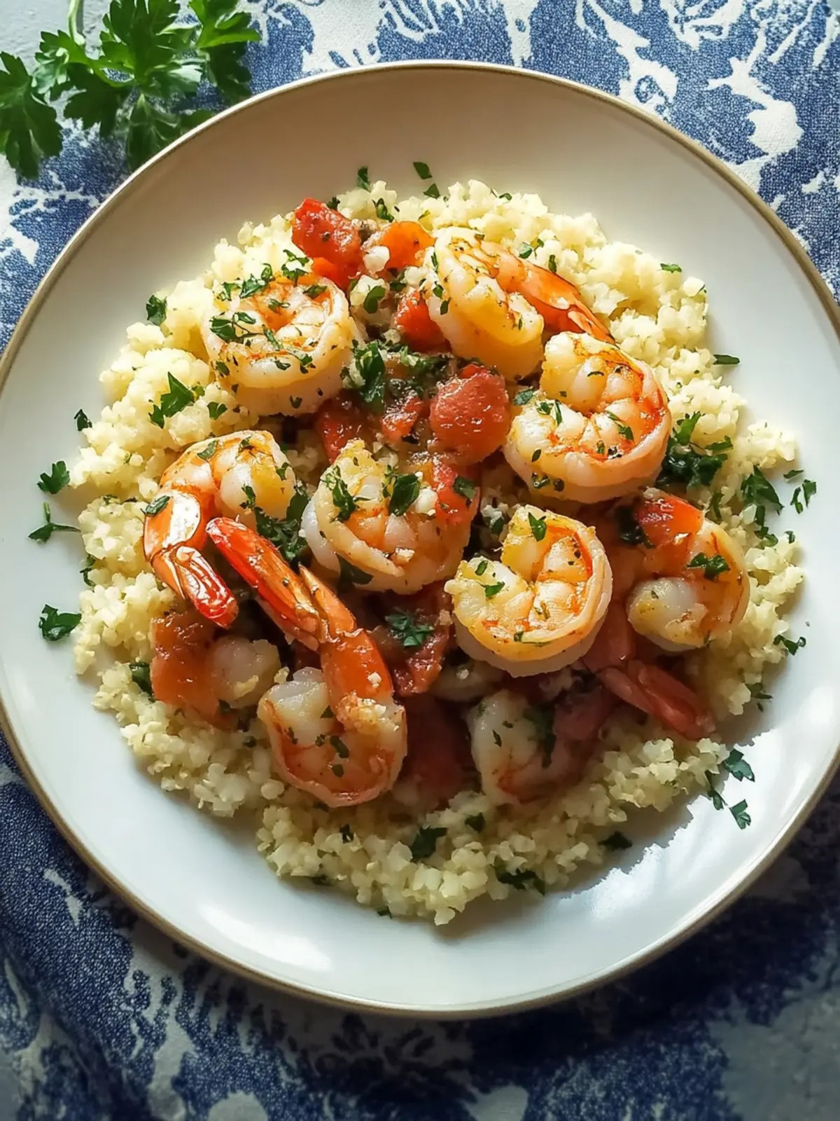 Sautéed Shrimp with Garlic, Cumin, and Roasted Cauliflower Rice