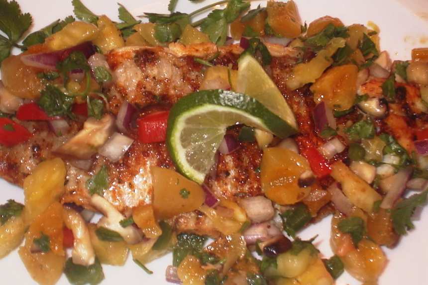 Pan-Seared Catfish with Cajun-Spiced Corn and Tomato Succotash