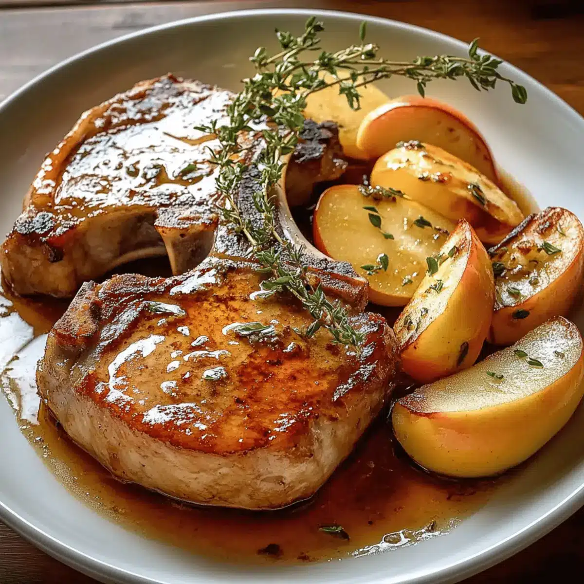 Whiskey-Maple Glazed Pork Chops with Roasted Apples