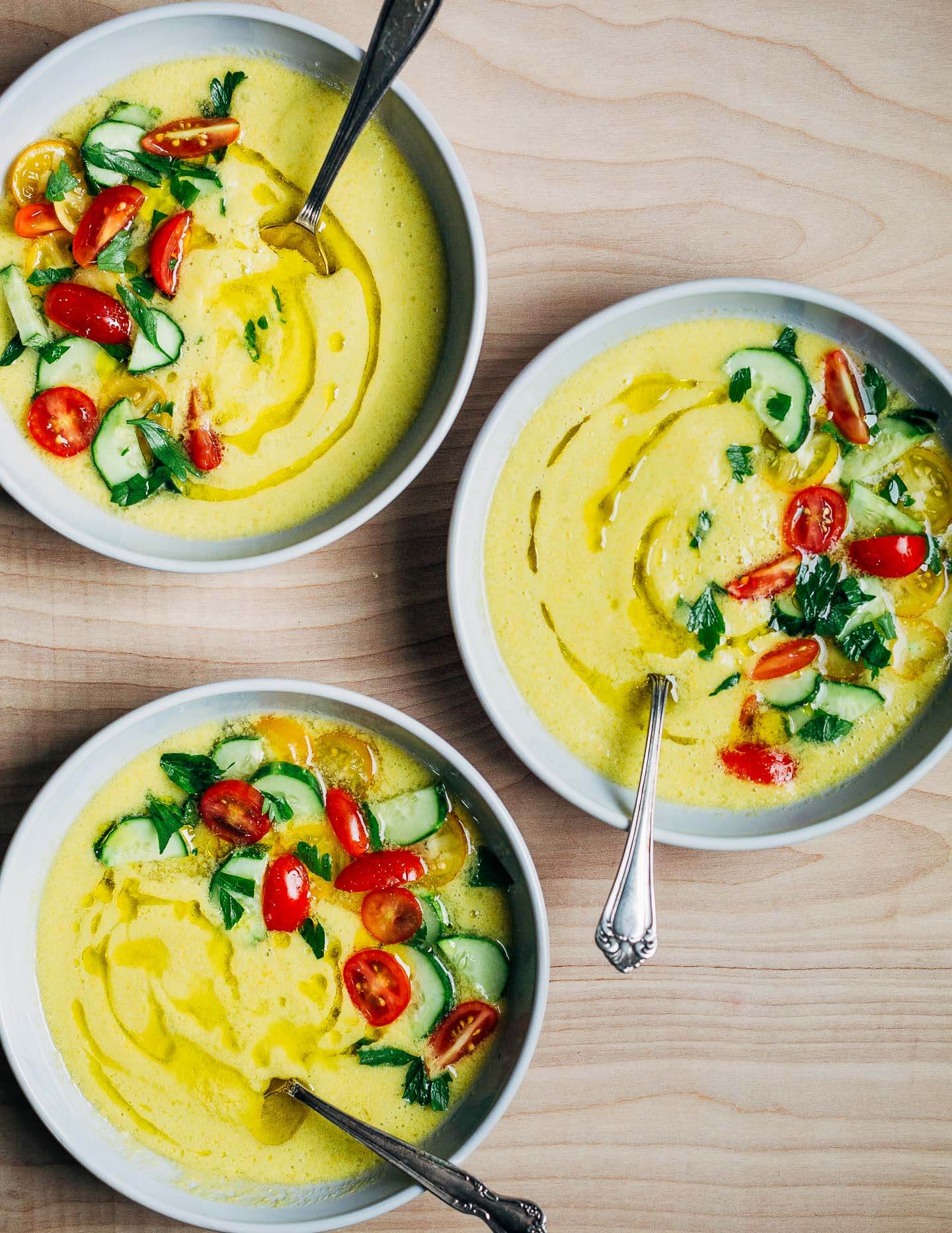 Yellow Pepper and Yogurt Gazpacho with Cucumber