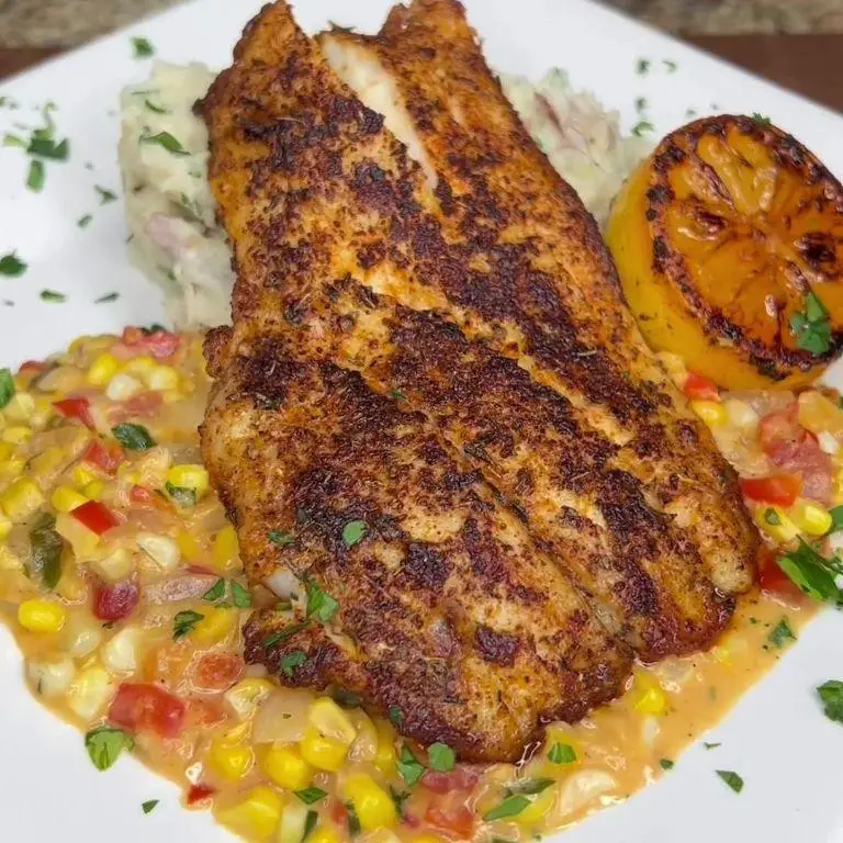 Pan-Seared Catfish with Cajun Butter and Corn Maque Choux