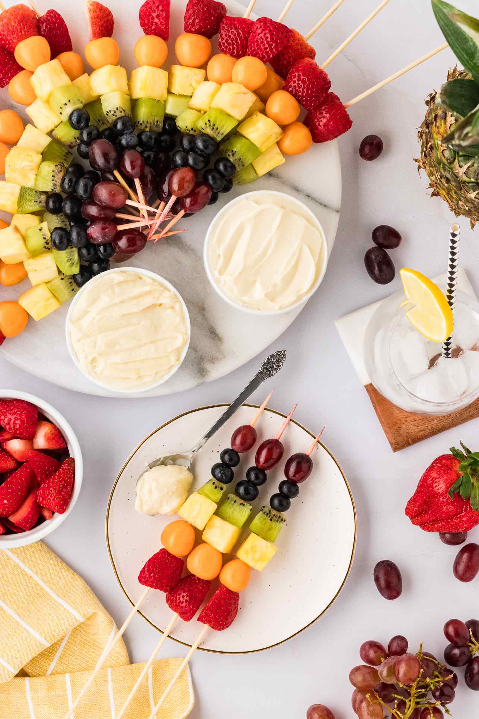 Rainbow Fruit Skewers with Honey-Lime Drizzle