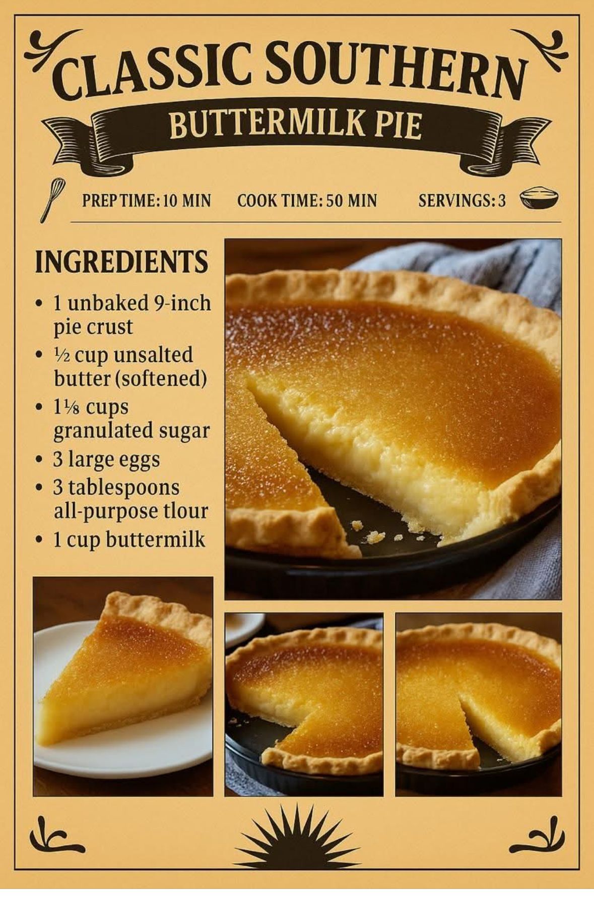 Southern Buttermilk Chess Pie with Golden Crust