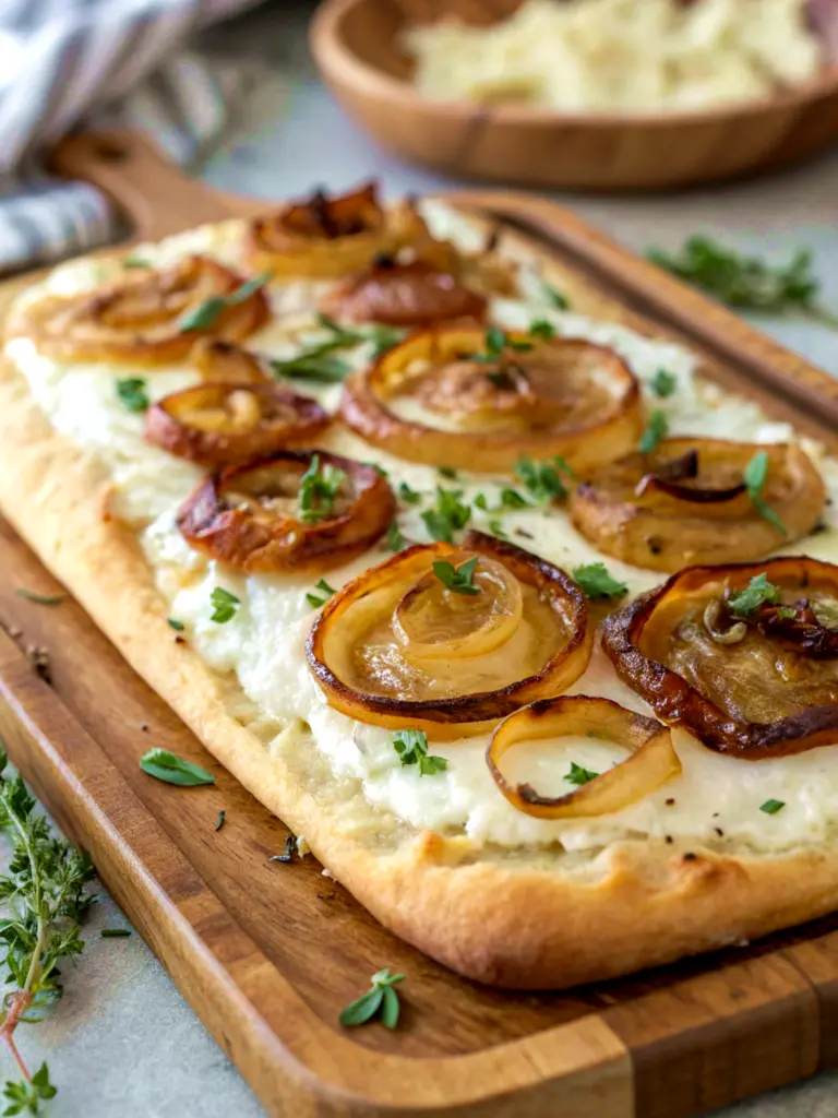 Rustic Apple and Caramelized Onion Flatbread with Goat Cheese