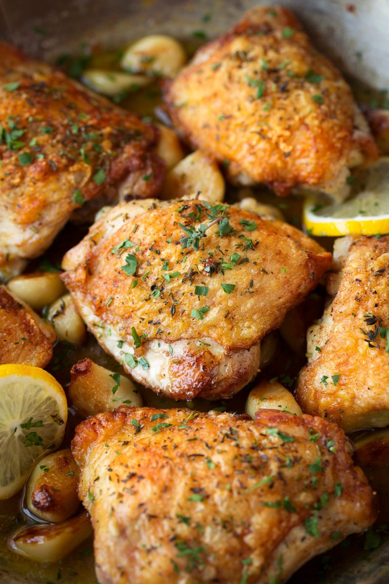 Pan-Roasted Chicken Thighs with Garlic and Lemon