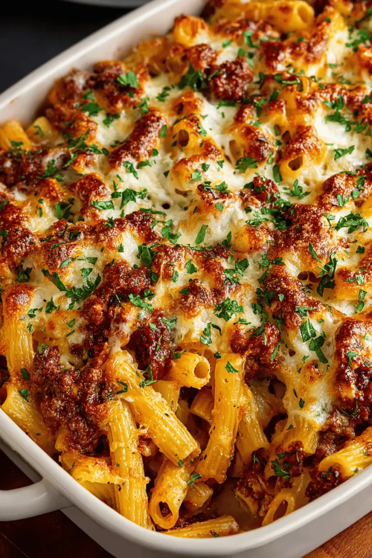 Lazy Day Cheesy Baked Ziti with Italian Sausage