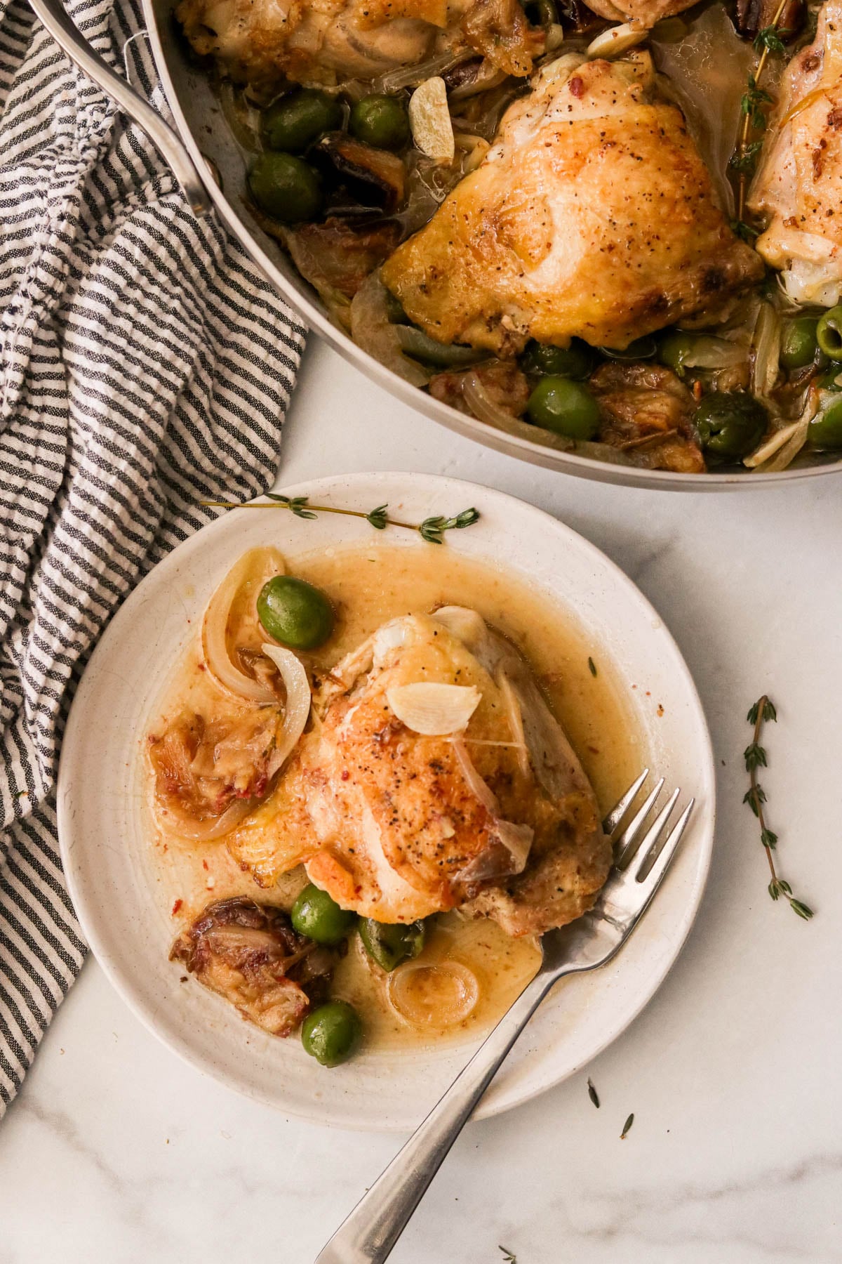 Pan-Roasted Chicken Thighs with Shallots and Roasted Fingerling Potatoes