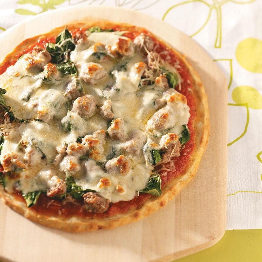 Deep-Dish Sausage and Spinach Pizza