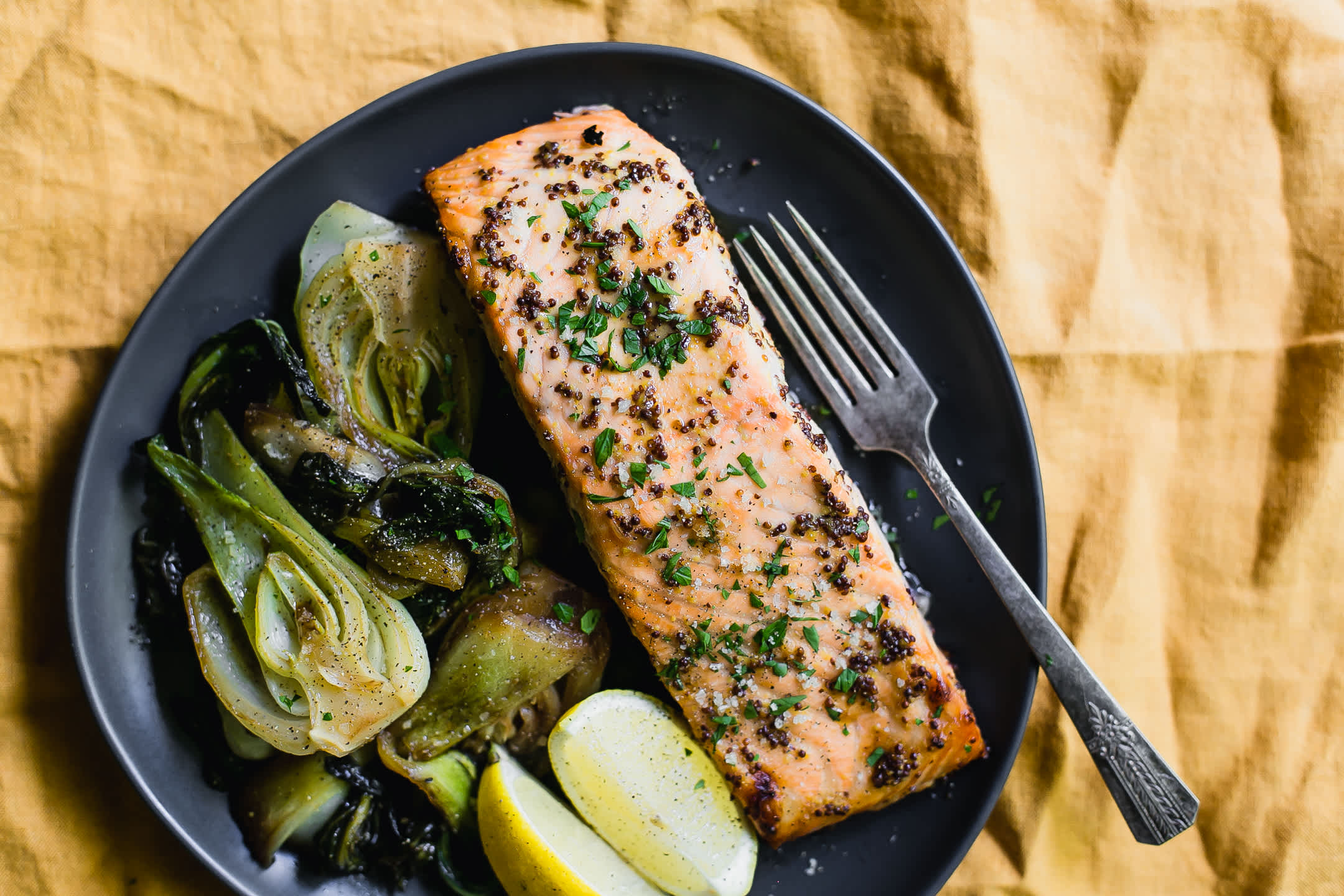 Pan-Seared Salmon with Maple-Mustard Glaze and Charred Broccolini
