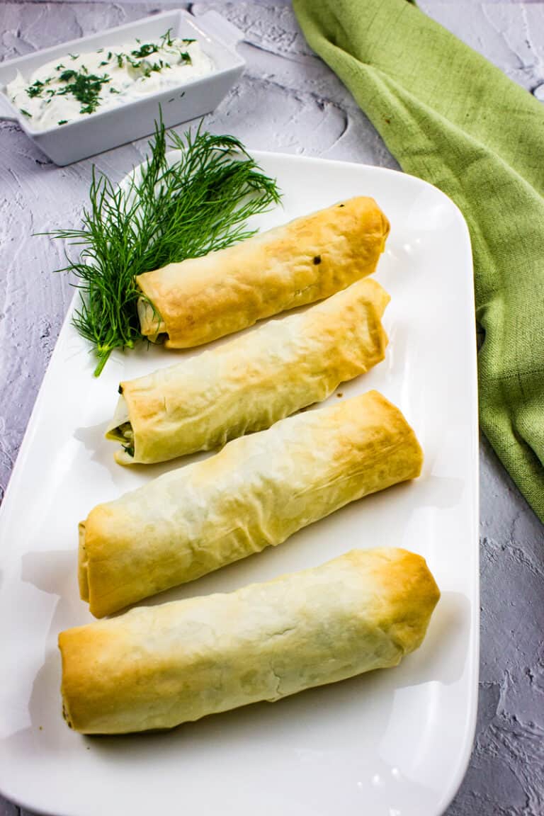 Sautéed Spinach and Feta Spanakopita-Stuffed Phyllo Rolls