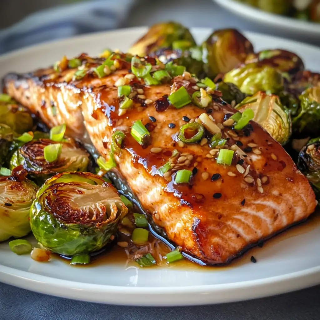Pan-Seared Salmon with Maple-Miso Glaze and Roasted Brussels Sprouts