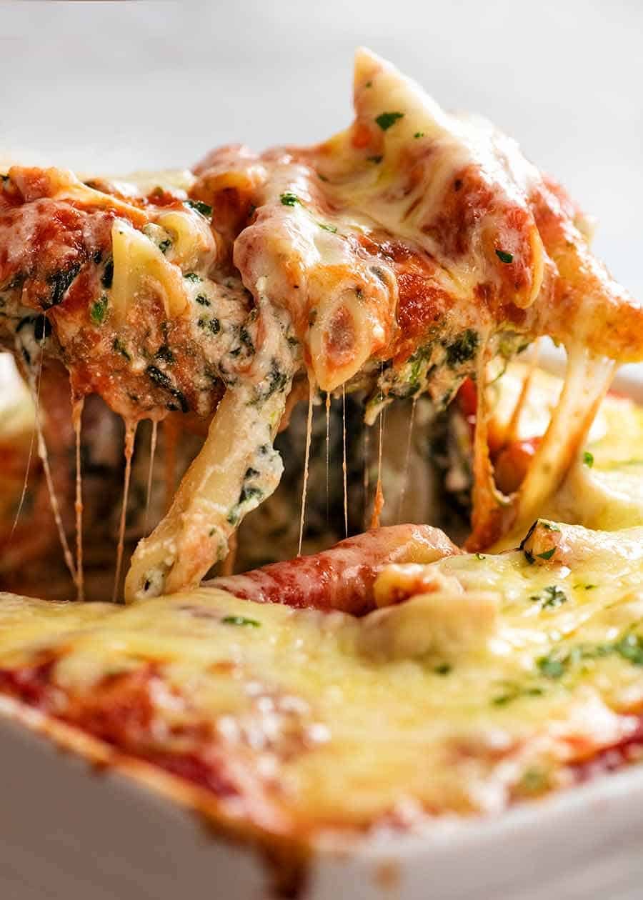 Oven-Baked Spaghetti with Sausage, Spinach, and Ricotta