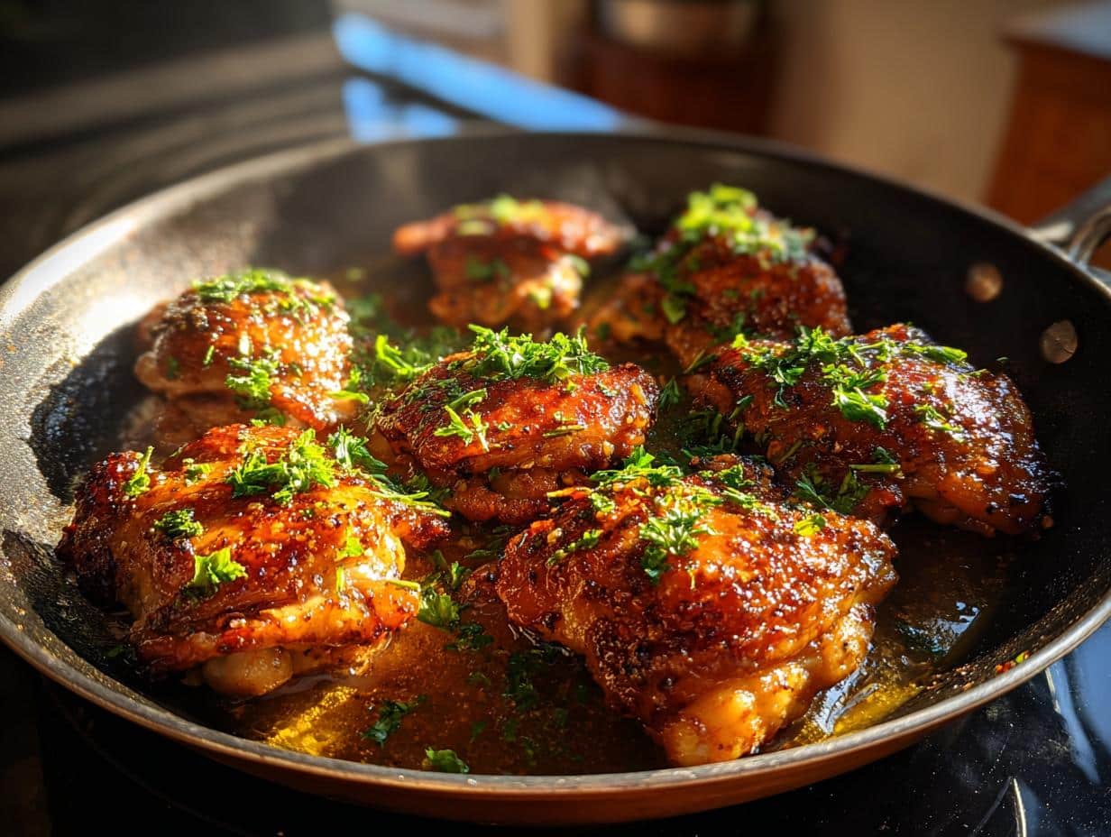 Pan-Seared Chicken Thighs with Avocado and Garlic Butter