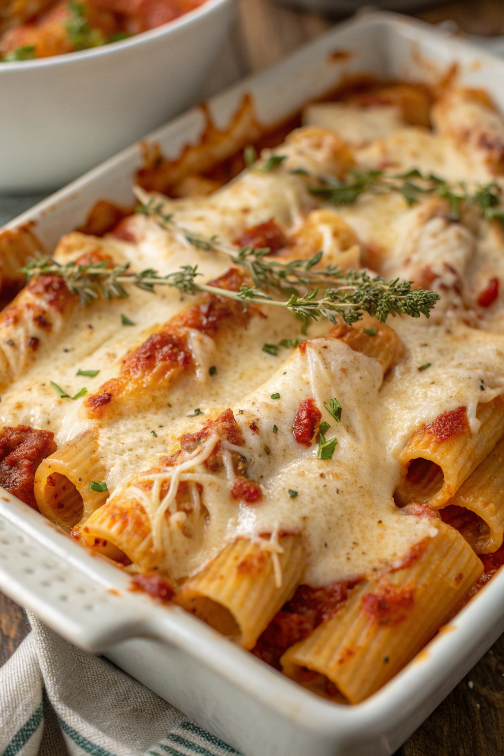 Italian Oven-Baked Ziti with Ricotta and Mozzarella