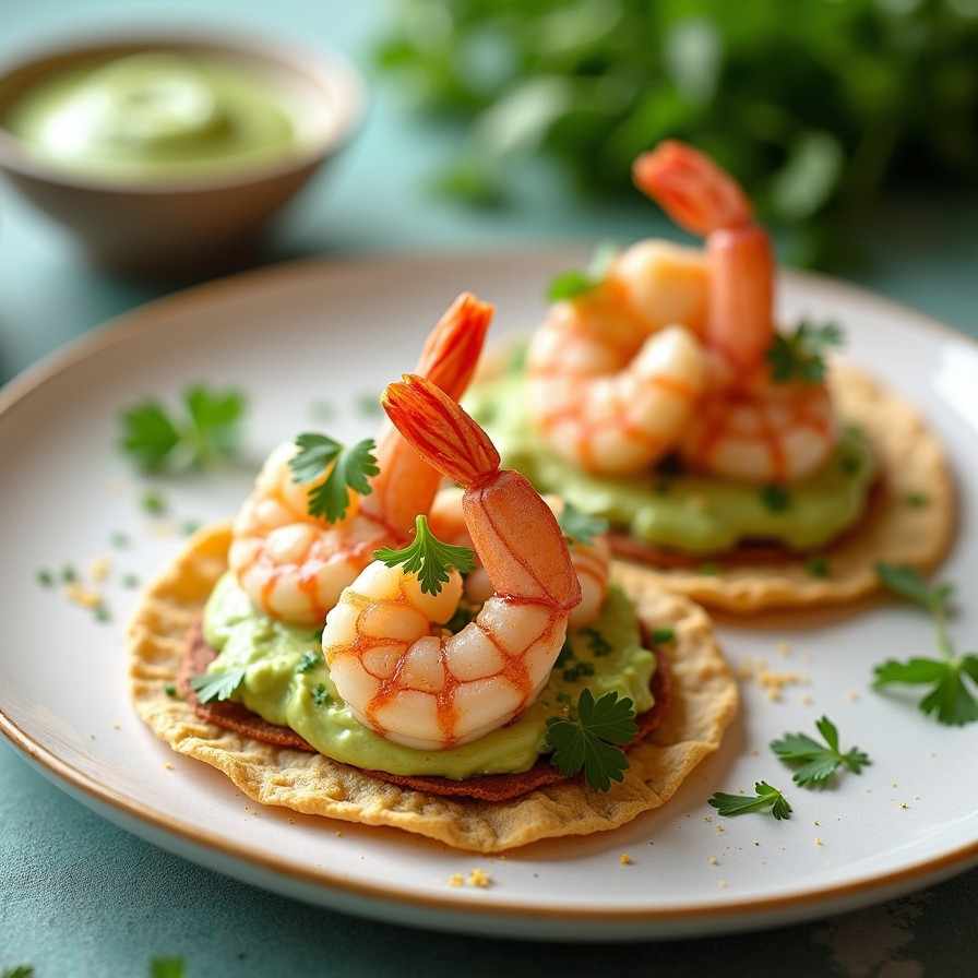 Spicy Shrimp Tostadas with Avocado Crema