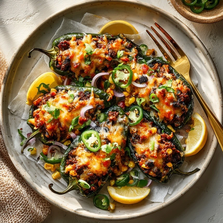 Taco-Stuffed Poblano Peppers with Black Bean Salsa