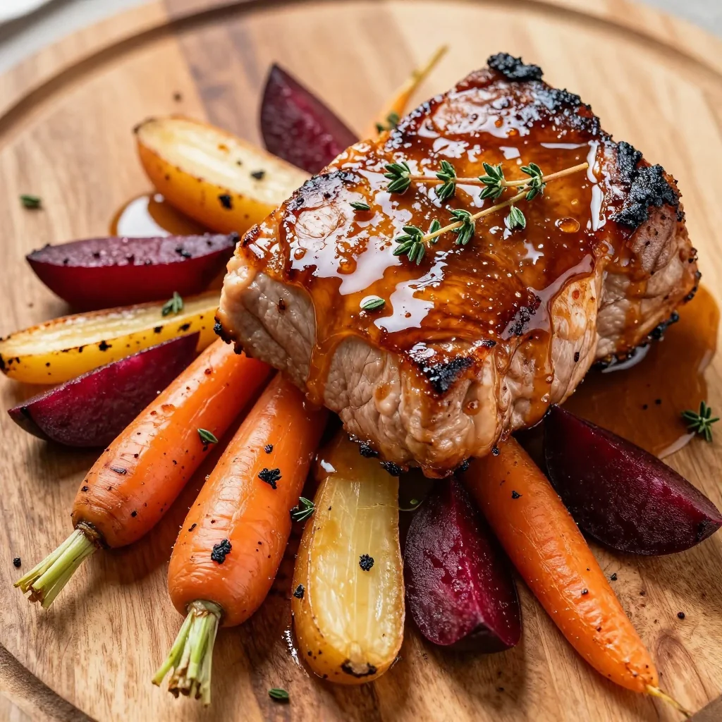 Pan-Seared Salmon with Maple-Mustard Glaze and Roasted Root Vegetables