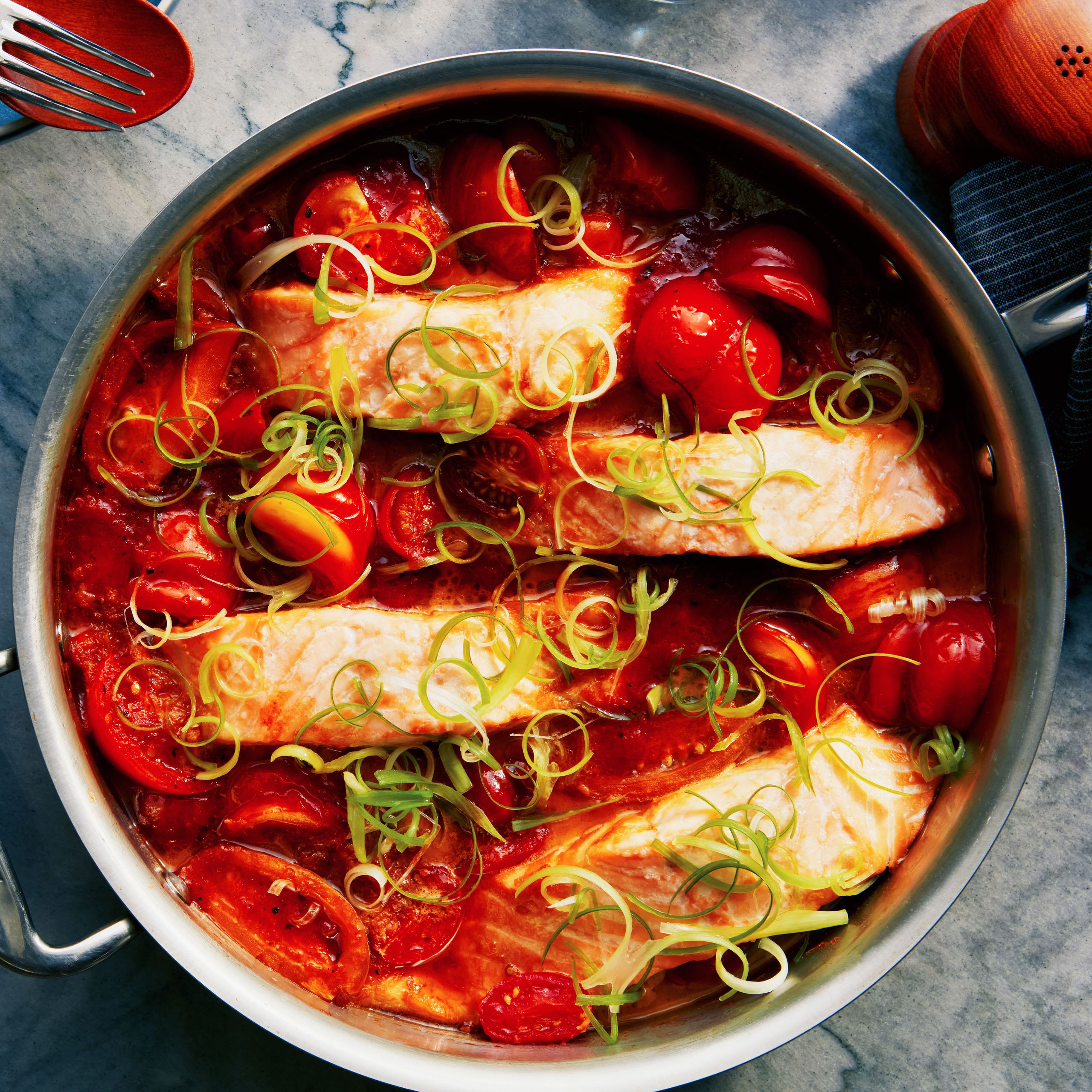 Pan-Seared Salmon with Chicago-Style Deep Dish Tomato Sauce