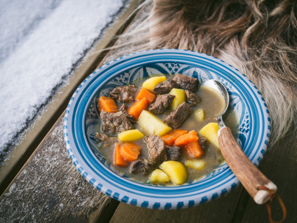 Norwegian-Inspired Reindeer Meatball Stew with Root Vegetables