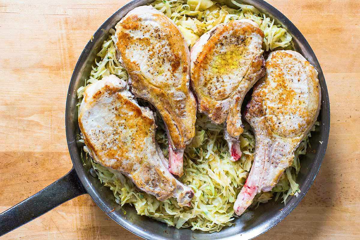 Pan-Seared Pork Chops with Apple Cabbage Slaw