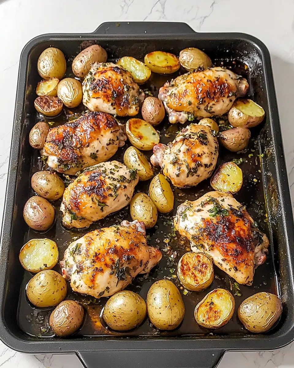 One-Pan Garlic Butter Roast Chicken with Baby Potatoes