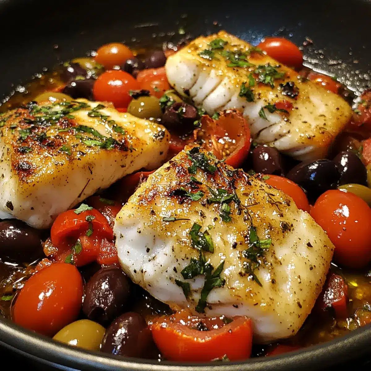 Pan-Roasted Mediterranean Cod with Tomato Olive Relish