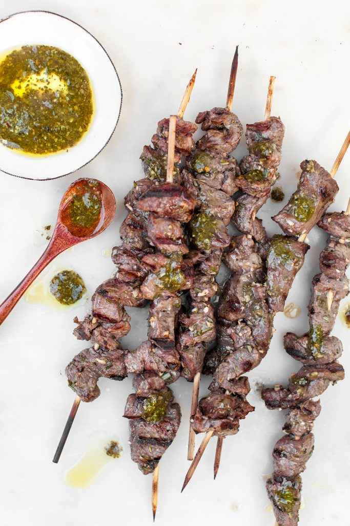 Brazilian-Inspired Grilled Pork Skewers with Chimichurri