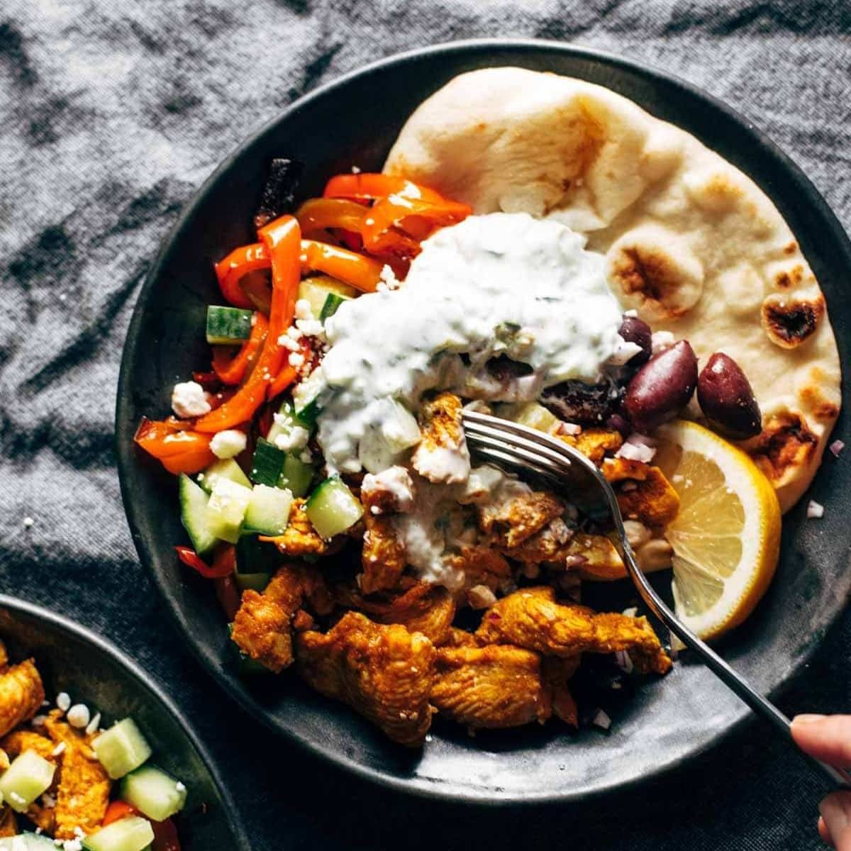 Charred Pita with Tzatziki and Roasted Red Pepper