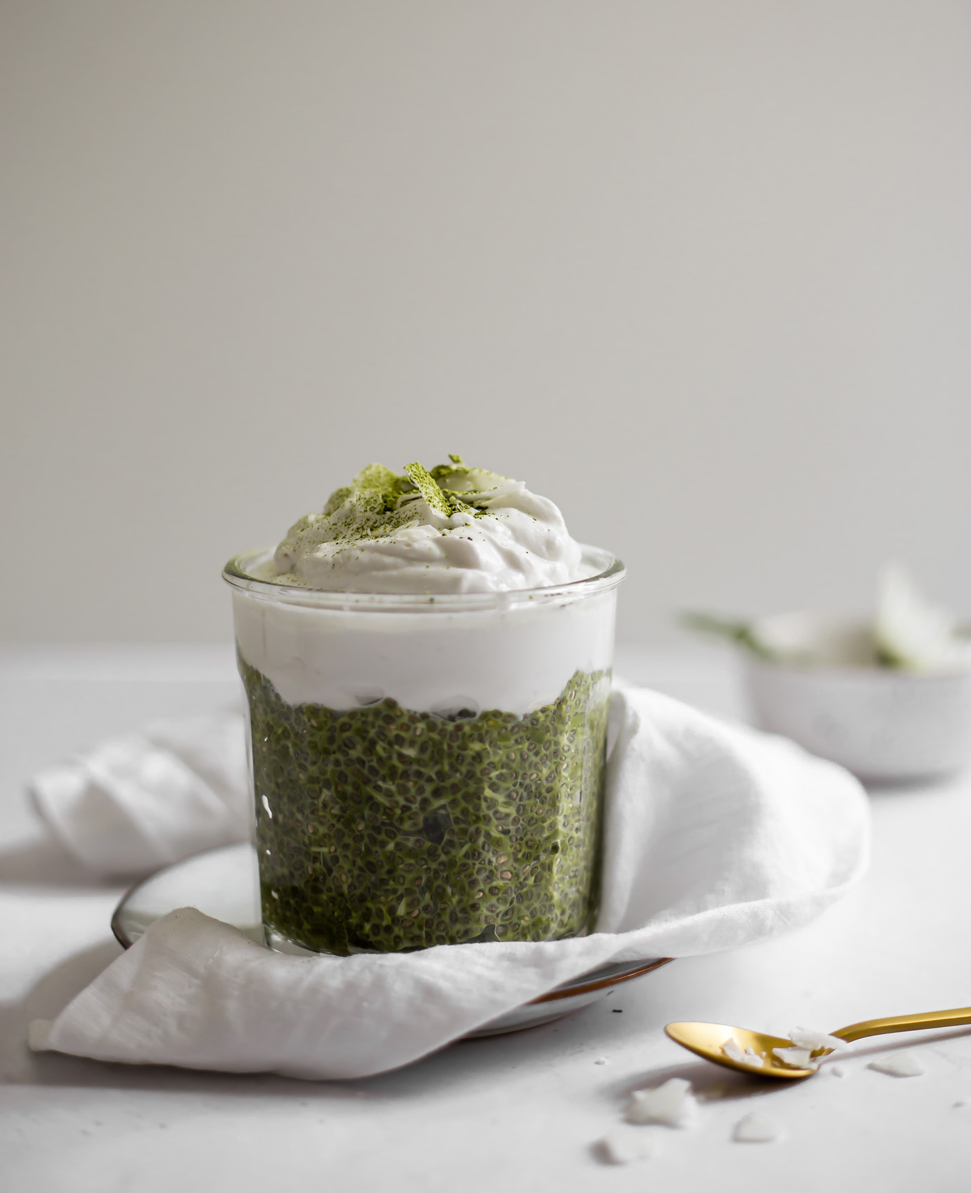 Low-Carb Matcha Chia Pudding with Coconut Cream
