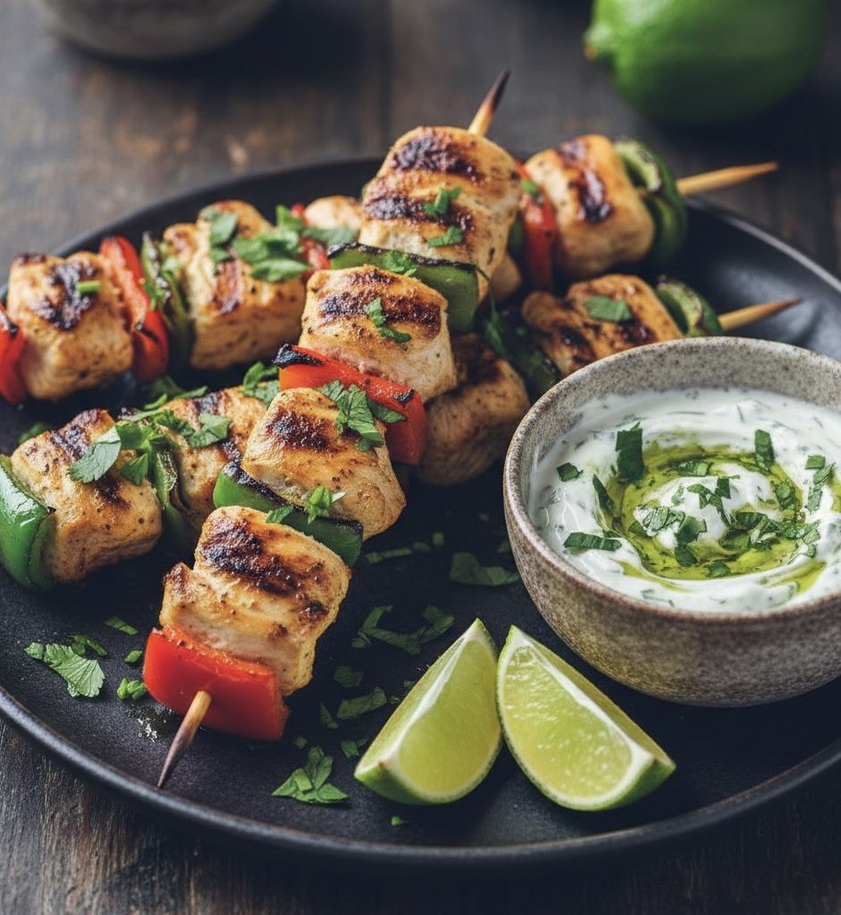 Grilled Chili-Lime Chicken Skewers with Herb Yogurt Dip