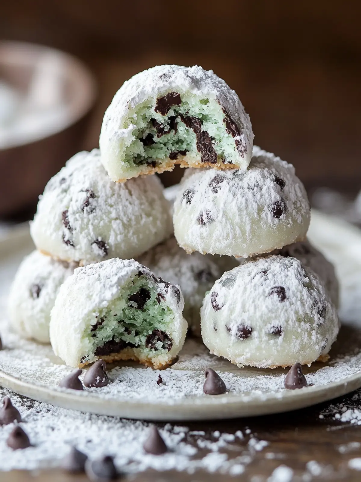 Frozen-Themed Mint and White Chocolate Snowball Cookies