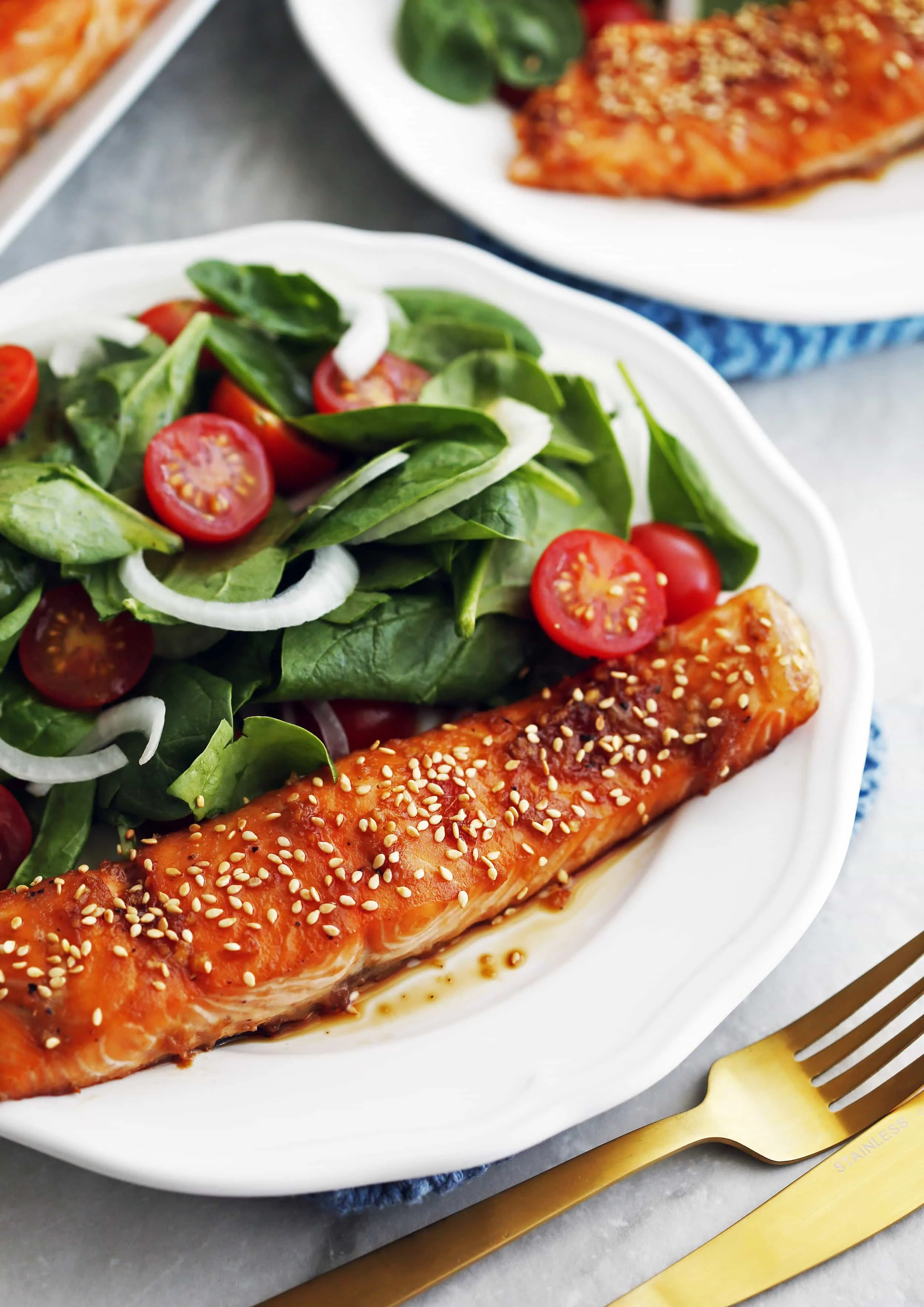 Pan-Seared Salmon with Maple-Soy Glaze and Sesame Sautéed Greens