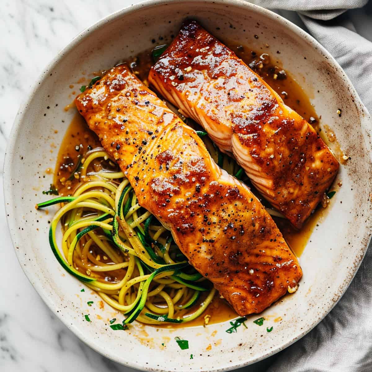 Pan-Seared Salmon with Maple-Soy Glaze and Sesame Snap Peas