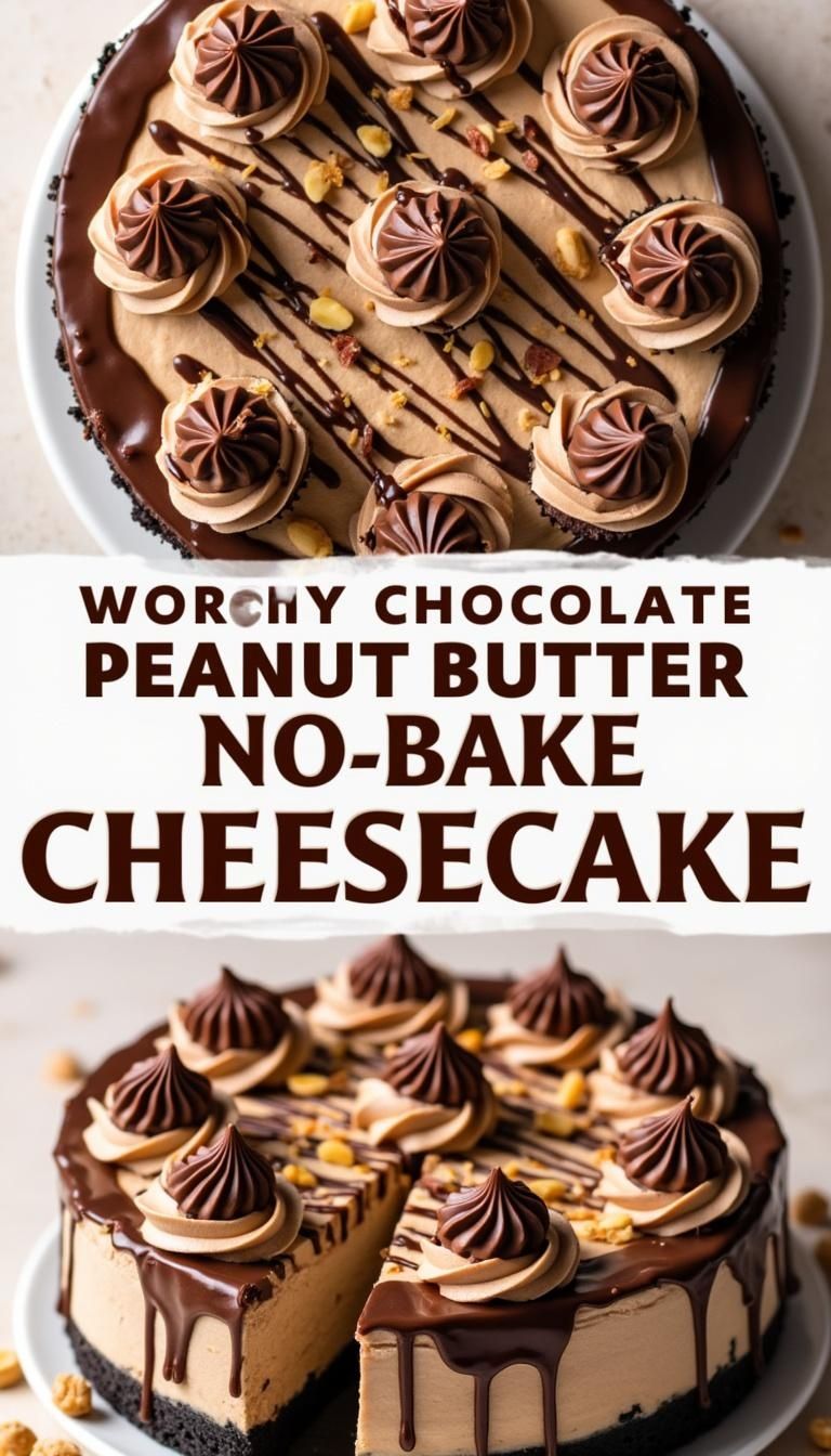 No-Bake Peanut Butter Cheesecake Bars with Chocolate Ganache