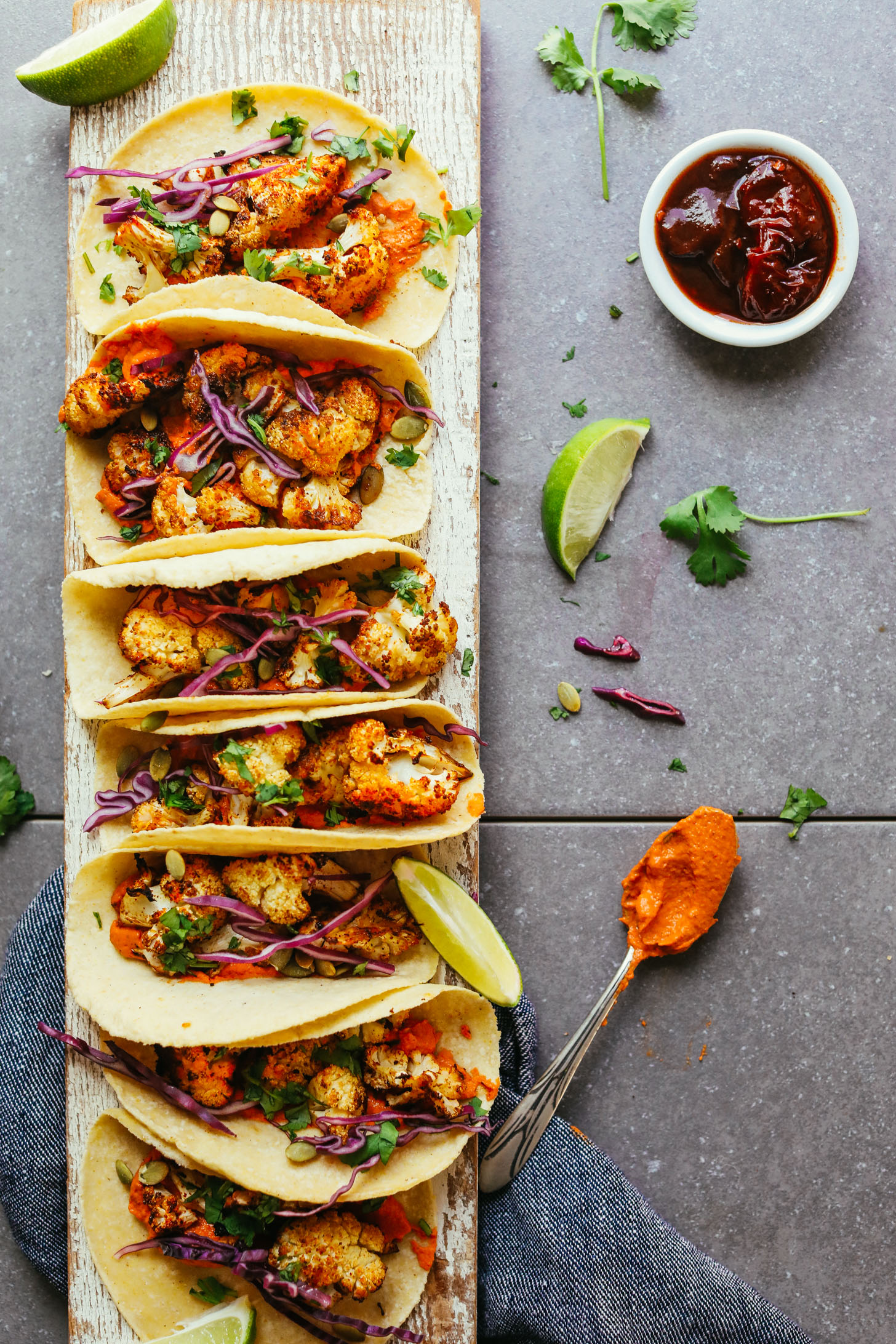 Tandoori-Spiced Cauliflower Tacos with Cilantro-Lime Slaw
