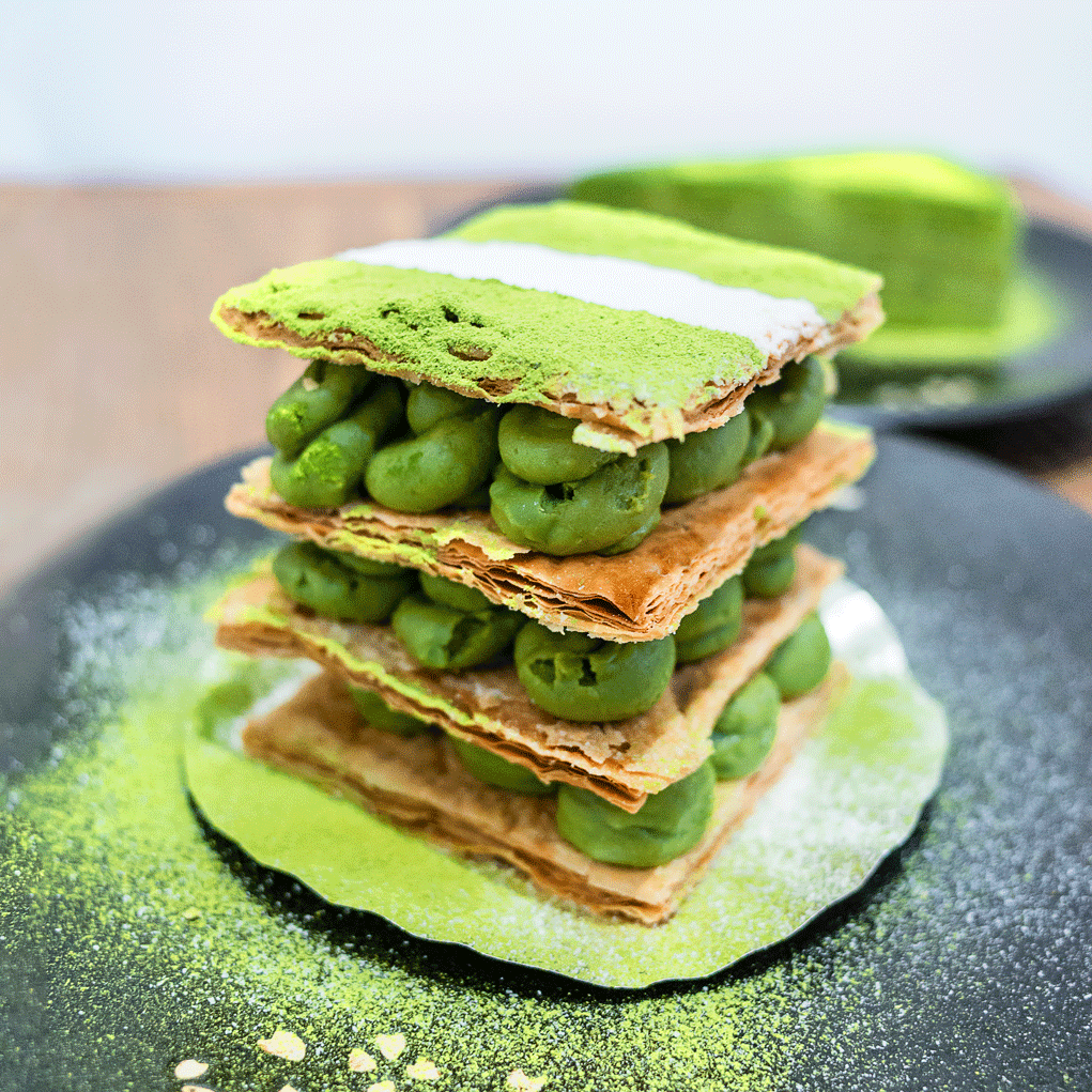 Japanese Matcha Mille-Feuille with Sweet Red Bean Cream