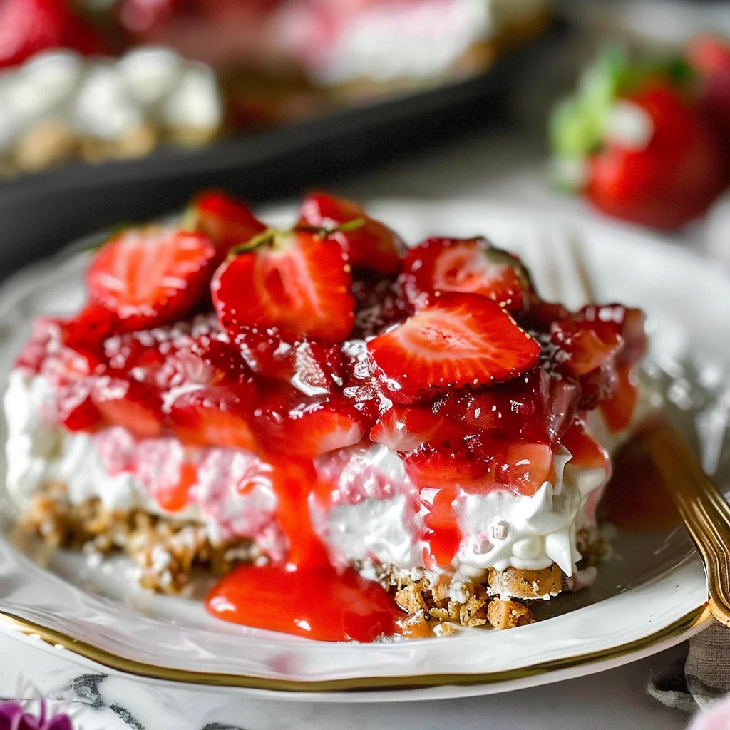 No-Bake Strawberry Pretzel Salad with Whipped Cream