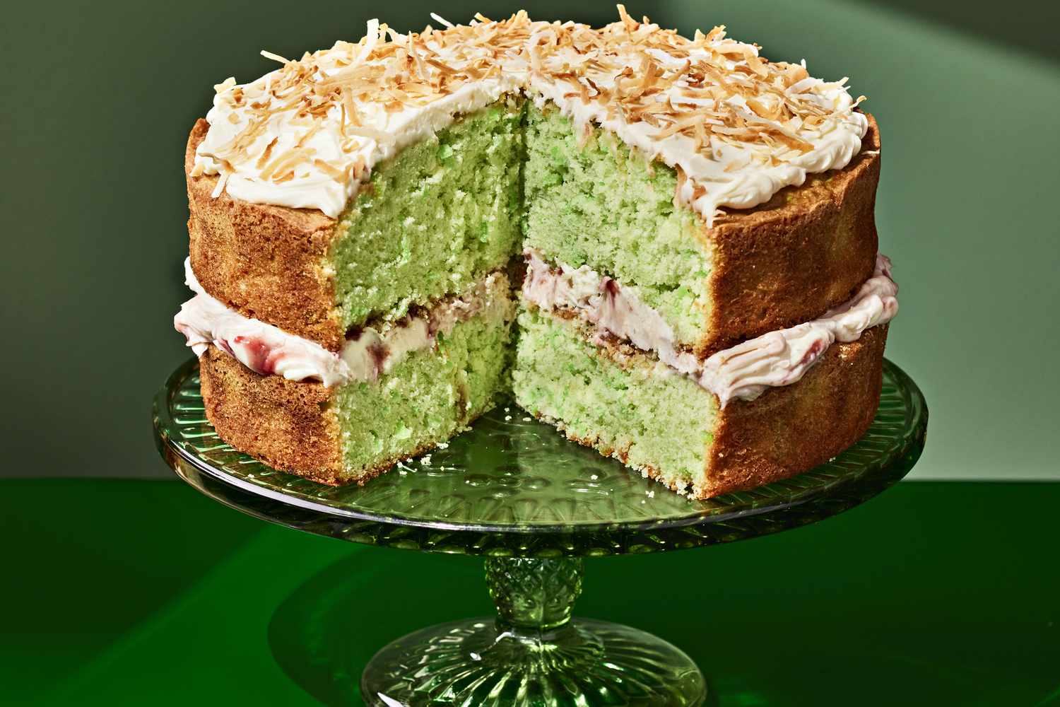 Pandan-Infused Sweet Rice Cake with Coconut Cream