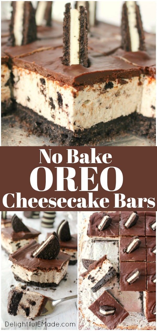 No-Bake Oreo Cheesecake Bars with Chocolate Ganache