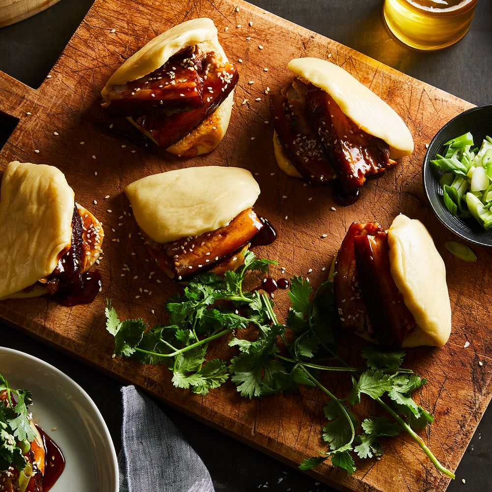 Tamarind-Glazed Pork Belly Bao Buns with Pickled Cucumber