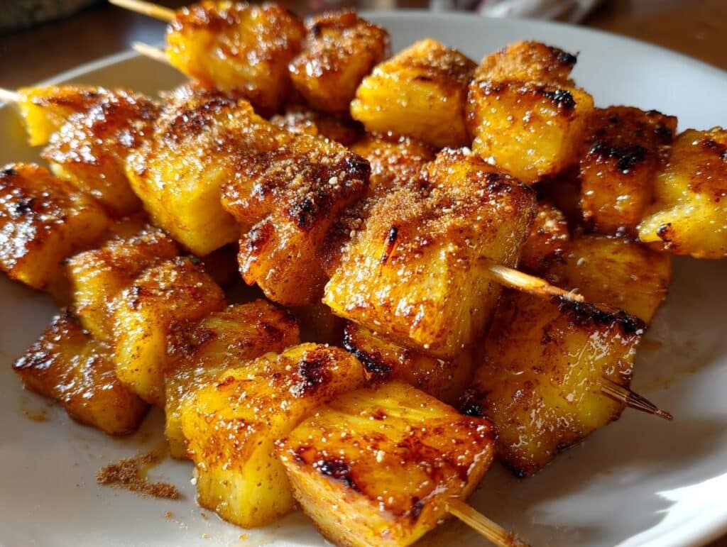 Charcoal-Grilled Pineapple Skewers with Cinnamon Glaze