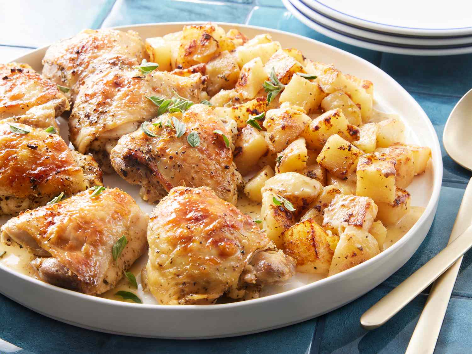 Stewed Greek Lemon Chicken with Potatoes and Oregano